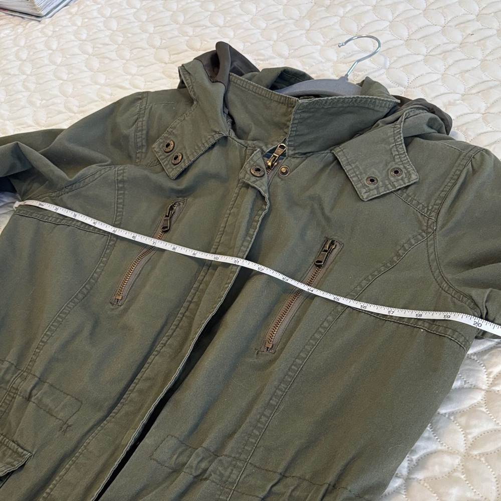 Urban Retro Army Green 100% Cotton Utility Jacket Lots of Pockets Size Large EUC - Picture 6 of 10